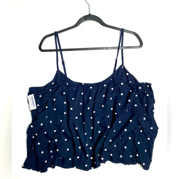Old Navy Women's Navy Blue White Polka Dot Ruffle-Trim Cami Top Size 2X NWT - Picture 2 of 11